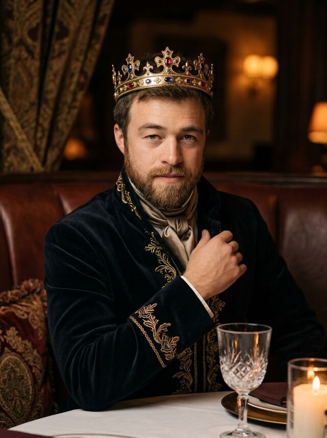 Royal banquet in velvet and a crown